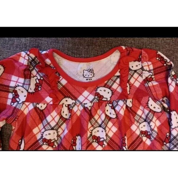 pajama Xs 4 To 5 Girl Hello Kitty sleep Gown Red Plaid Flannel Holiday sleepwear - Picture 4 of 5